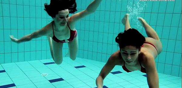  Lesbian fun underwater and naked stripping